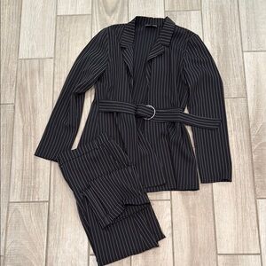 Black Pinstripe Blazer and Pants Set